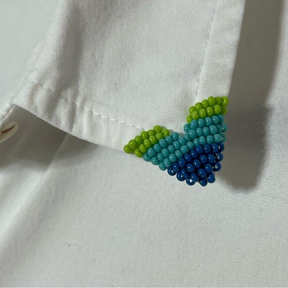 J.Jill White Shirt Collection, Native American Beading on Collar. Size Medium. - Picture 3 of 7